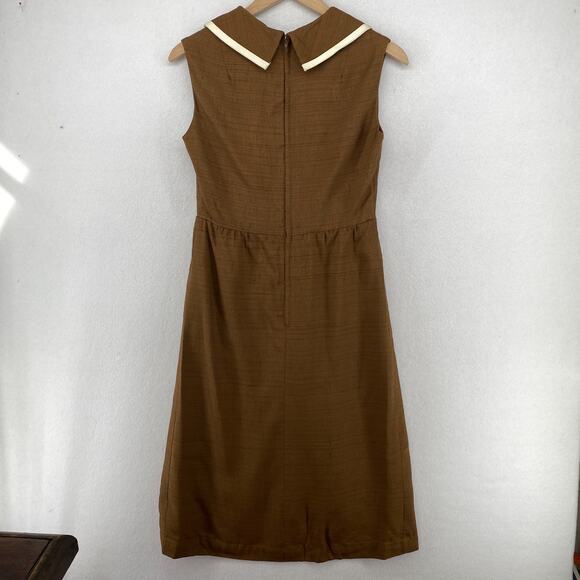 BONWIT TELLER Dress S Brenner Couture Canvas Midi Shift Brown Vintage - Picture 3 of 16